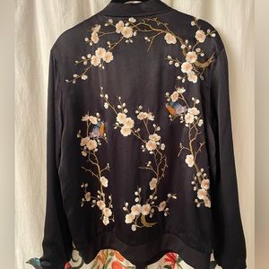 Zara flower embroidered bomber jacket, satin Sz S